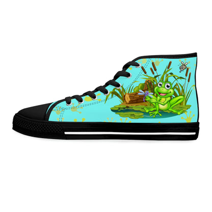 Frog In The Pond Women's High Top Canvas Shoes - Sneakers - Black - Left