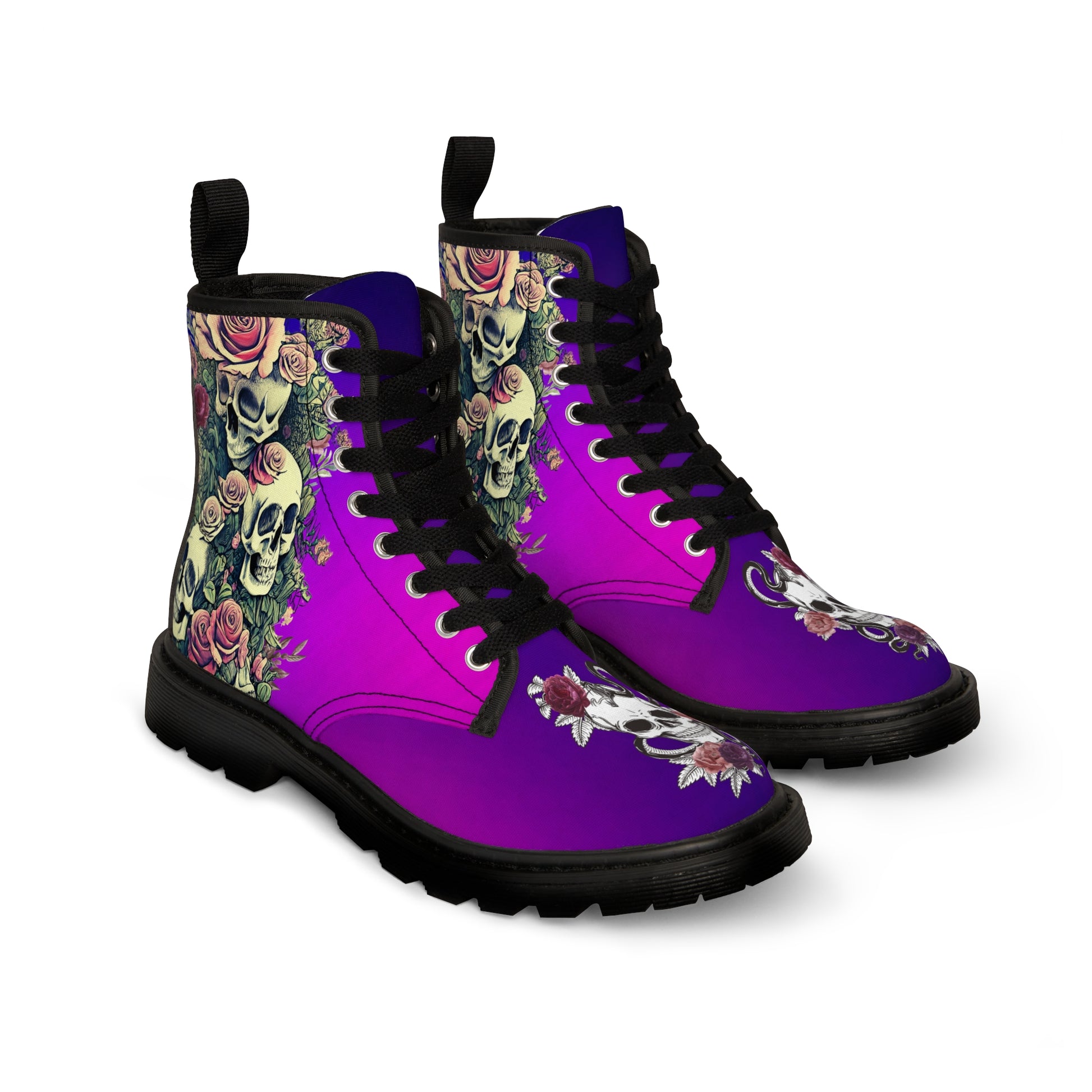 Skulls In The Garden Women's Canvas Boots - Women’s Boots - Black - Left And Right