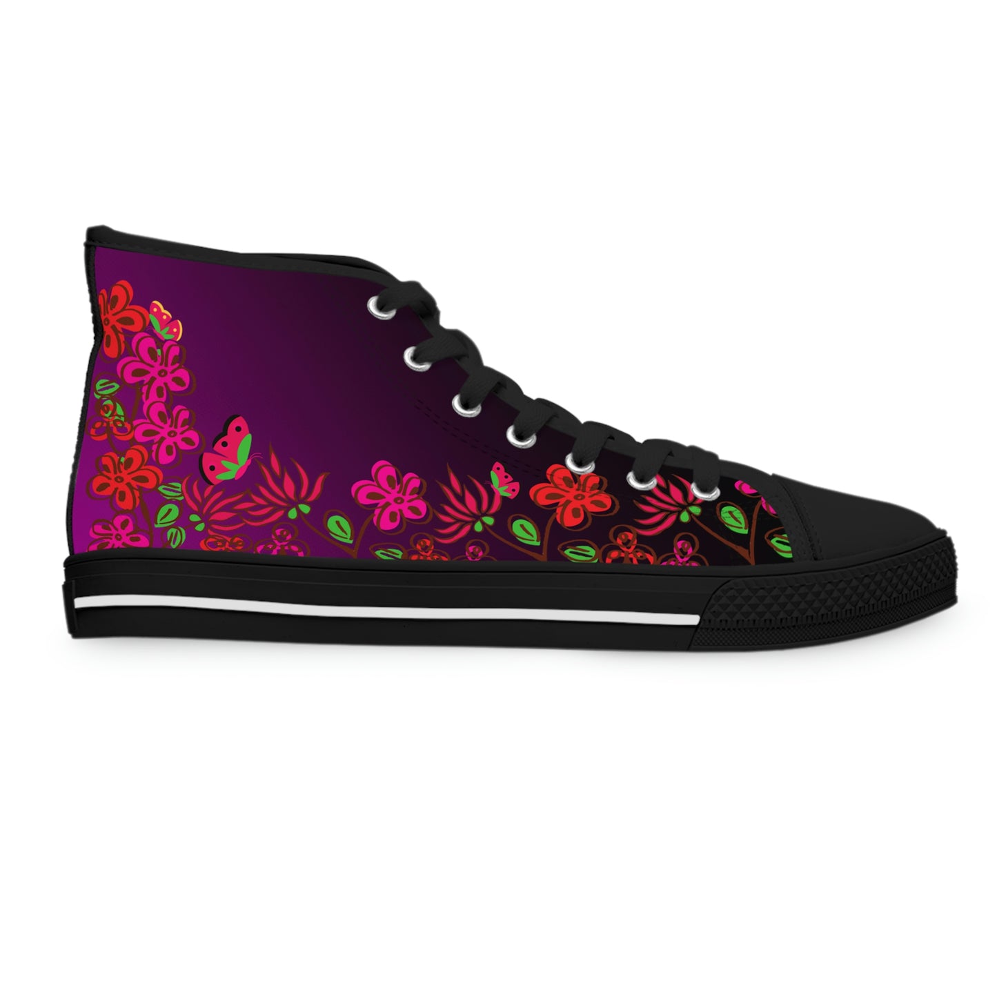 Flowers Women's High Top Canvas Shoes - Sneakers - Black - Right