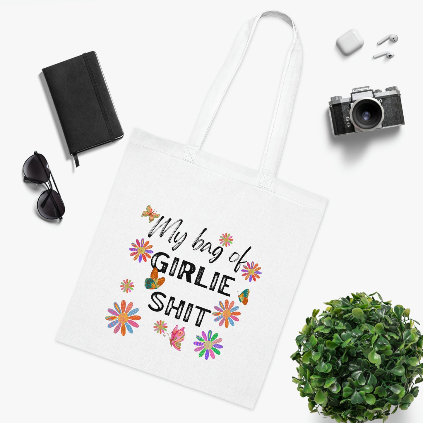 Girlie Shit Canvas Tote Bag | Reusable Grocery Bag | Shoulder Bag | Cute Tote Bag | White