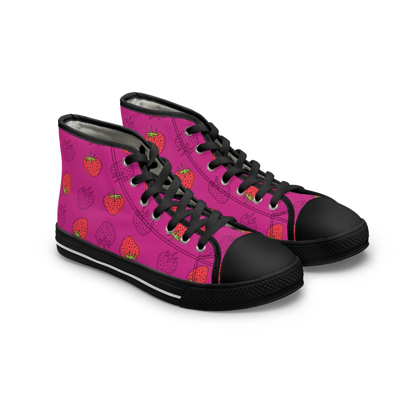 Strawberry Women's High Top Canvas Shoes - Sneakers - Black