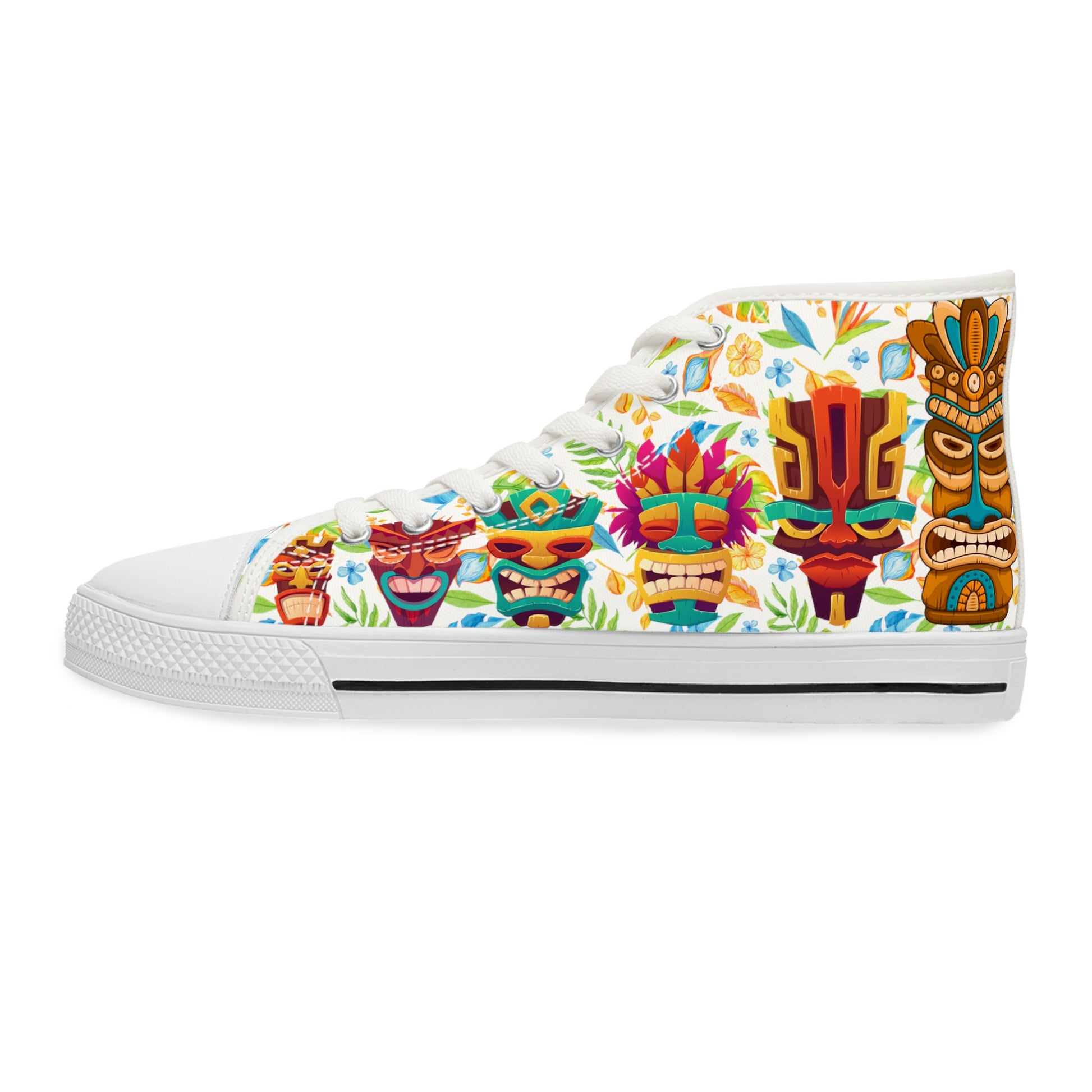 Wood Masks Women's High Top Canvas Shoes - Sneakers - White - Left