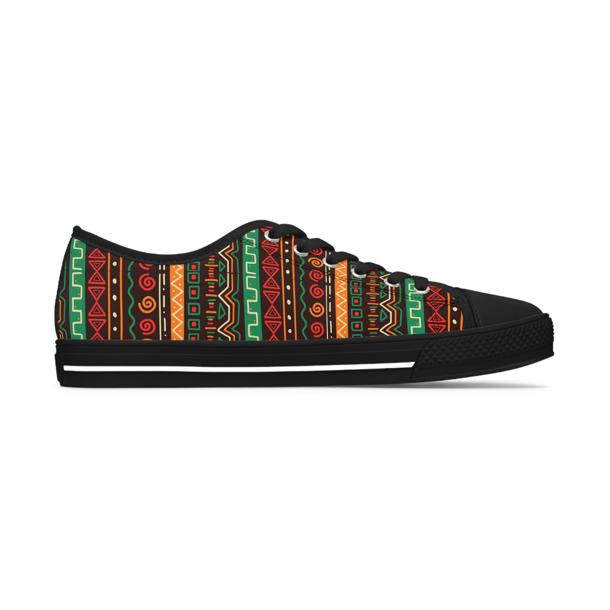 African Pattern Women's Low Top Canvas Shoes - Sneakers - Black - Right