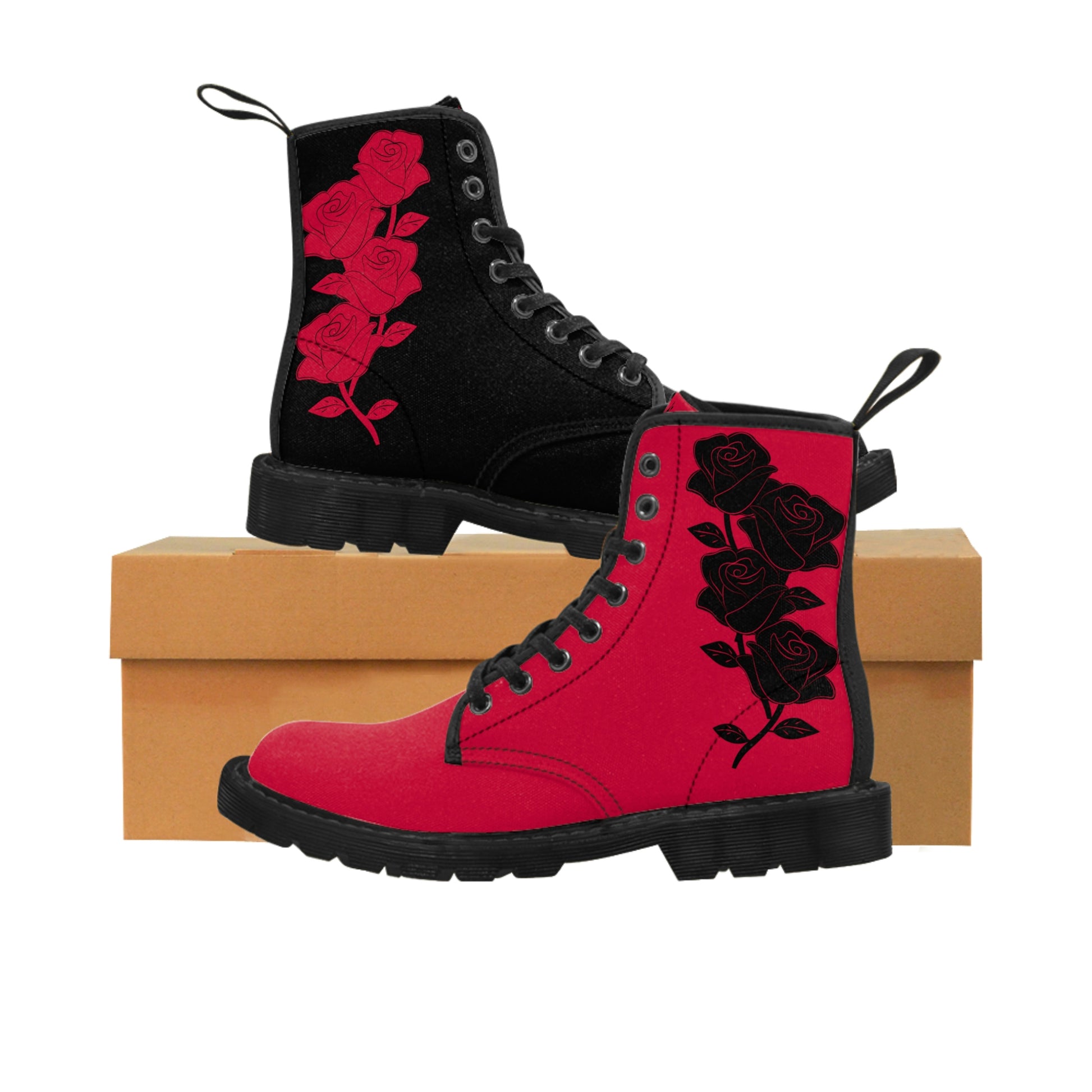 Unusual Black &amp; Red Women's Canvas Boots - Women’s Boots - Black