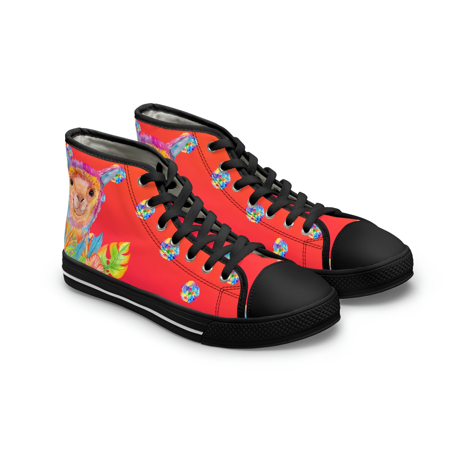 Cute Lama Women's High Top Canvas Shoes - Sneakers - Black