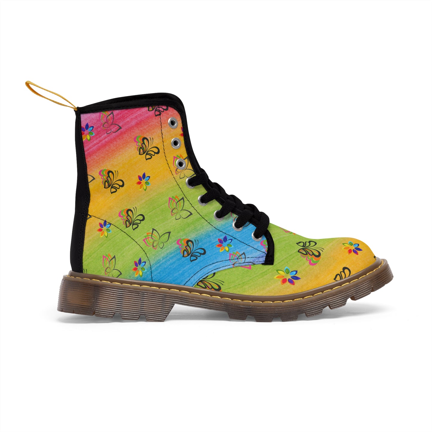 Colourful Butterflies Women's Canvas Boots - Women’s Boots - Brown - Right