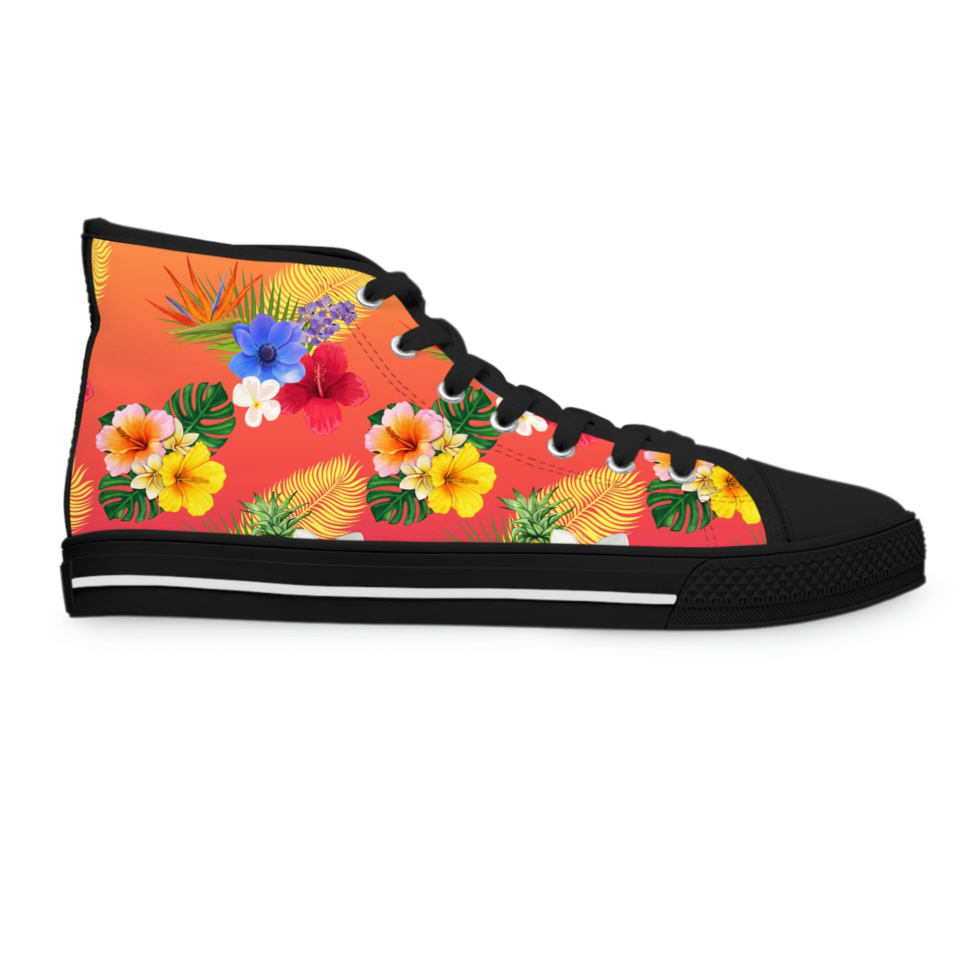 Tropical Flowers Women's High Top Canvas Shoes - Sneakers - Black - Right