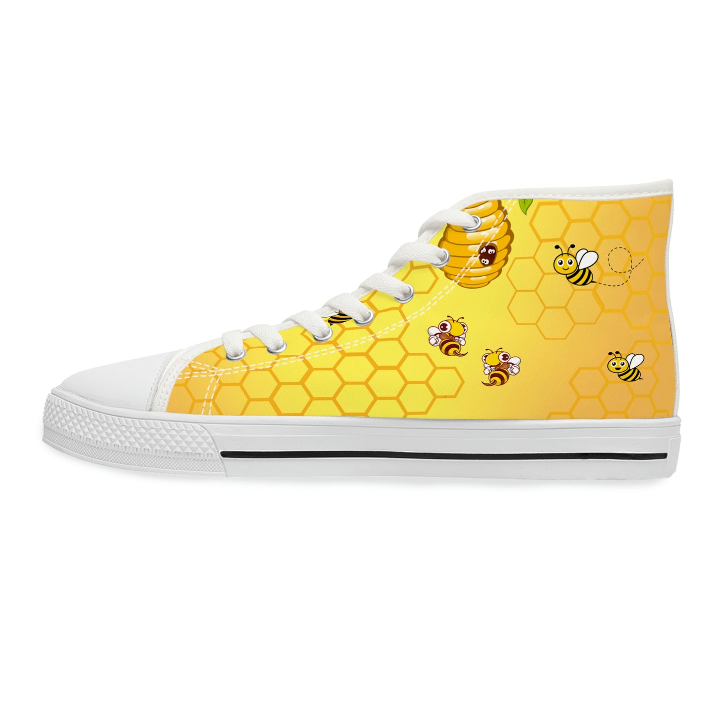 Honey &amp; Bees Women's High-Top Canvas Shoes - Sneakers - White - Left