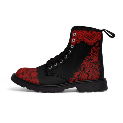 Red Lace Women's Canvas Boots - Women’s Boots - Black - Left