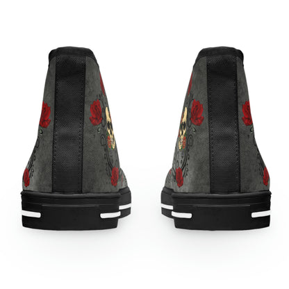 Skull&amp;Roses Women's High Top Canvas Shoes - Sneakers - Black - Back