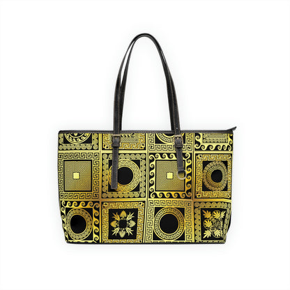 Black &amp; Gold PU Leather Shoulder Bag - Leather Tote Bag - Side