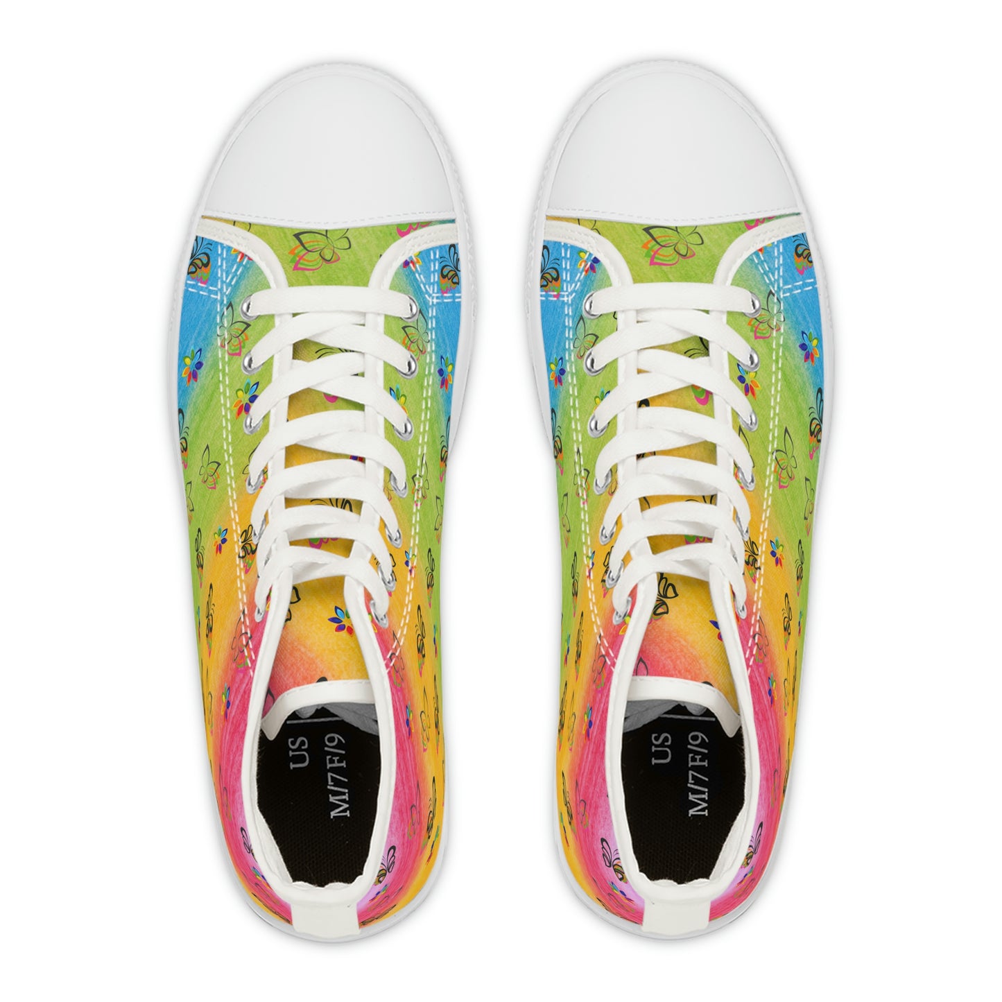 Rainbow Butterflies Women's High Top Canvas Shoes - Sneakers - White - Top