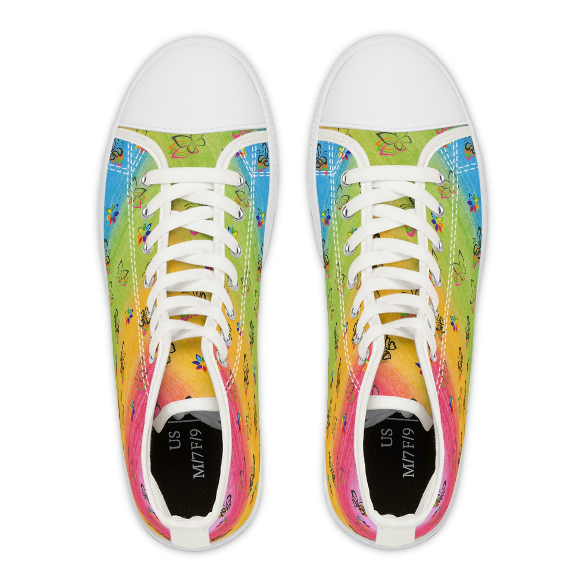 Rainbow Butterflies Women's High Top Canvas Shoes - Sneakers - White - Top