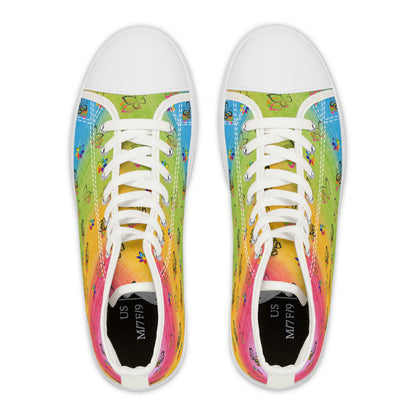 Rainbow Butterflies Women's High Top Canvas Shoes - Sneakers - White - Top