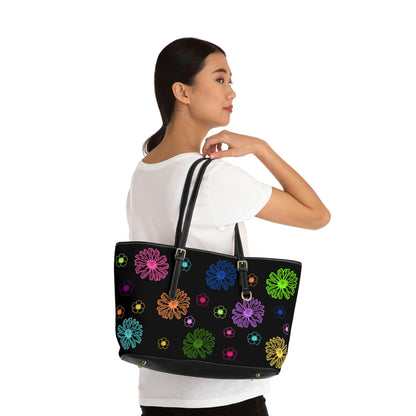 Vibrant Flowers PU Leather Shoulder Bag - Leather Tote Bag - On The Go