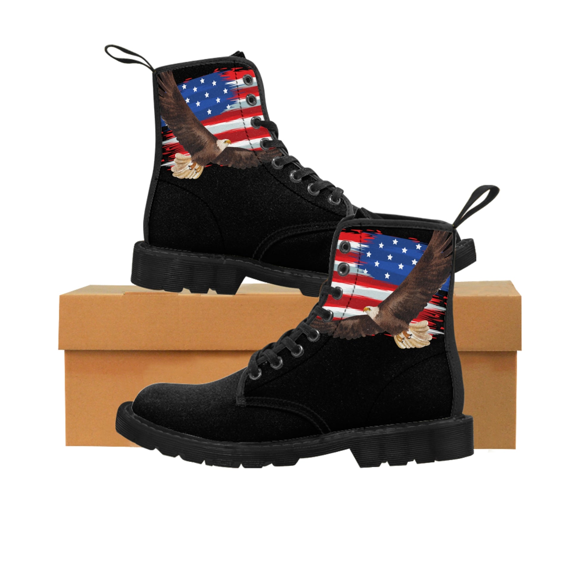 American Flag Women's Canvas Boots - Women's Boots - Black - Left and Right