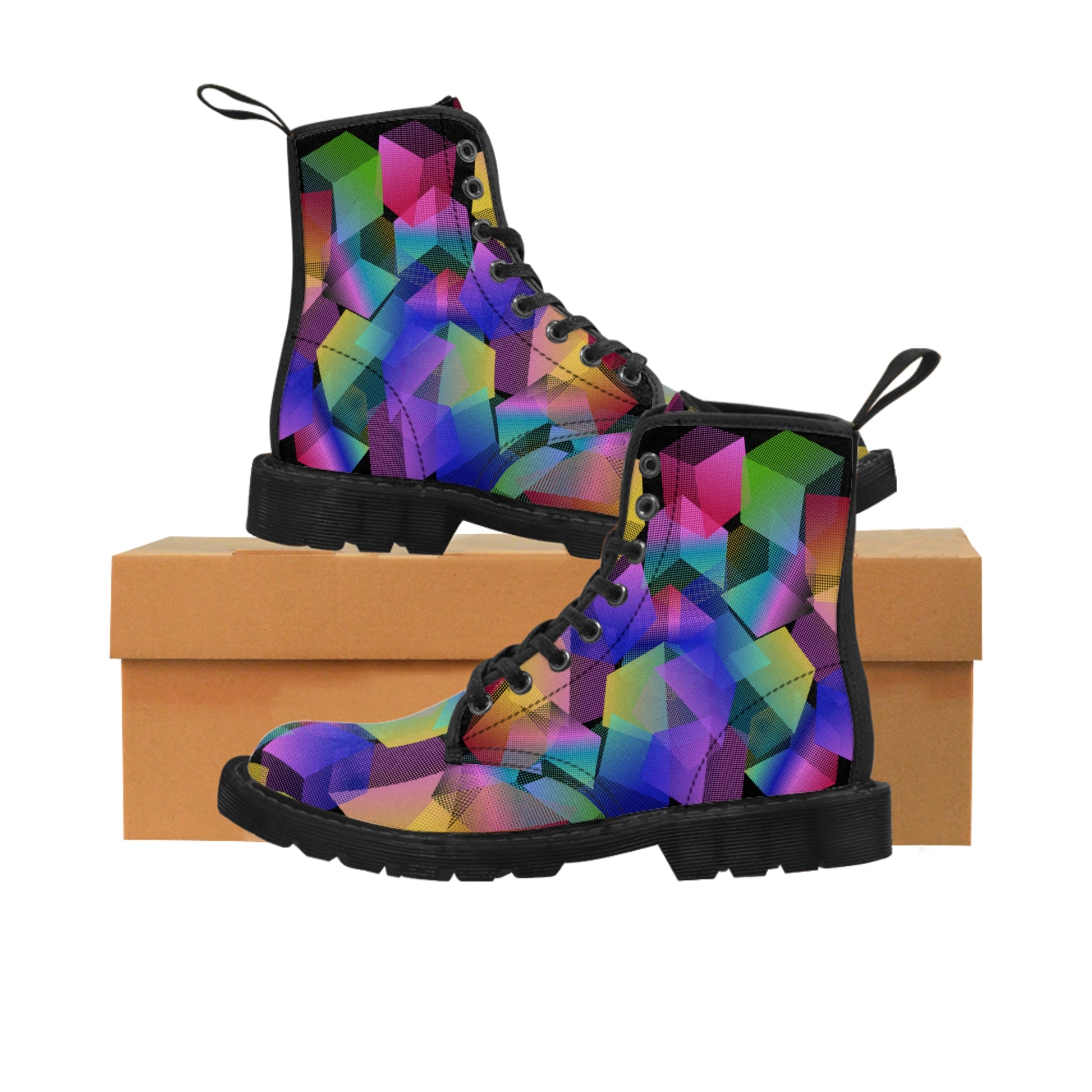 Vibrant Cubes Women's Canvas Boots - Women’s Boots - Black