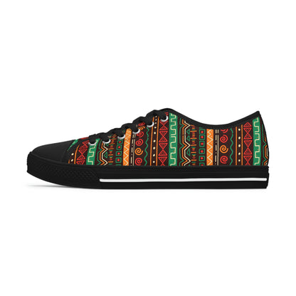 African Pattern Women's Low Top Canvas Shoes - Sneakers - Black - Left