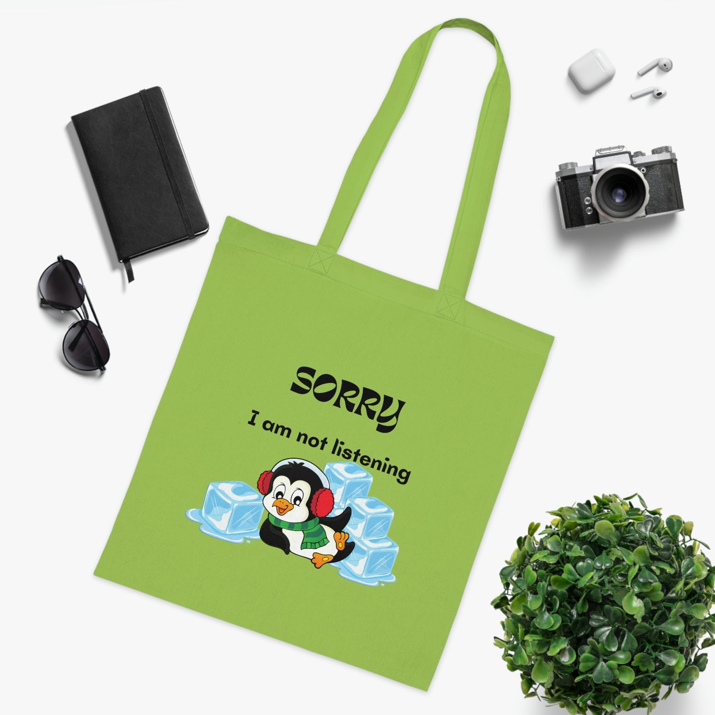 Not Listening Canvas Tote Bag | Reusable Grocery Bag | Shoulder Bag | Cute Tote Bag | Green