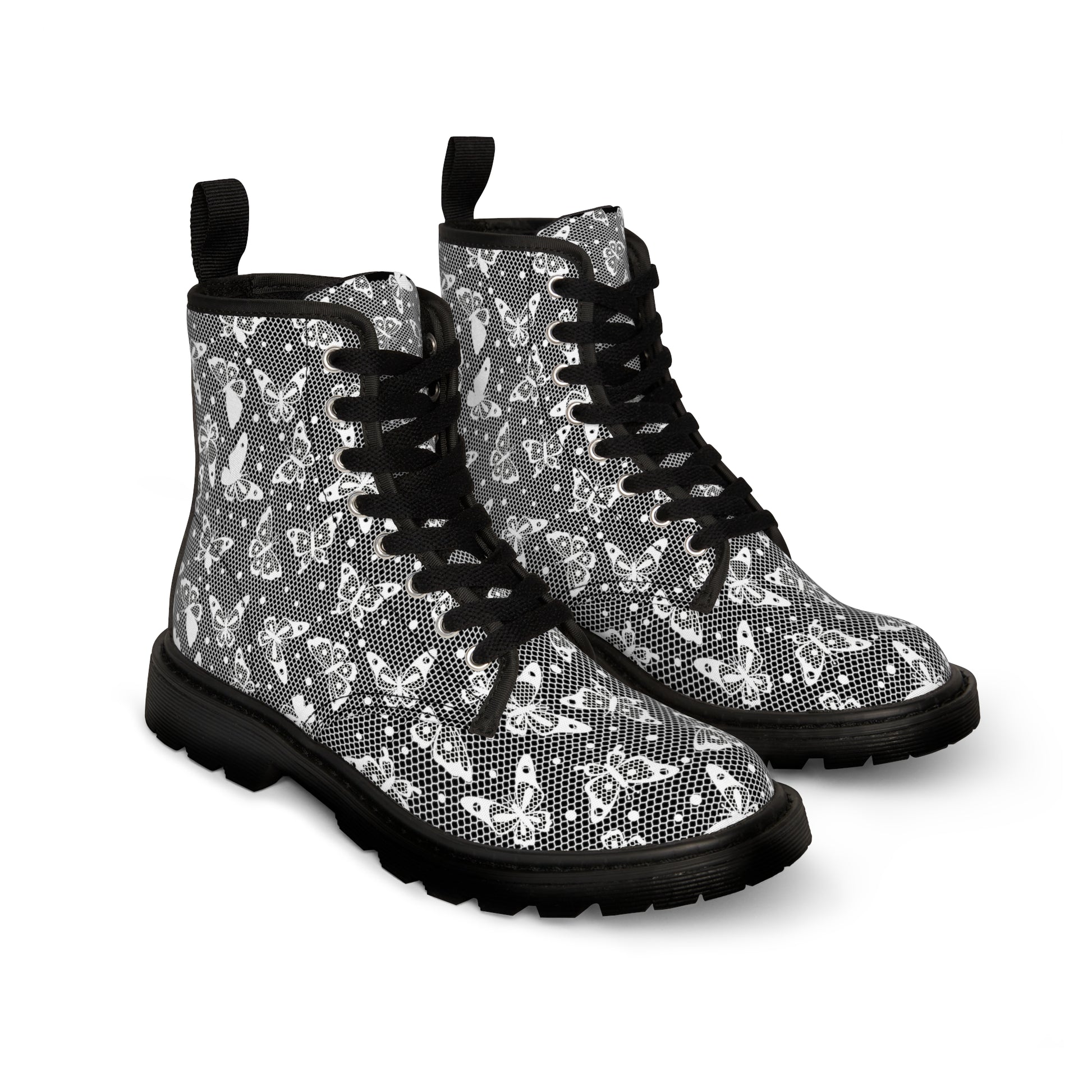 Lace Butterflies Women's Canvas Boots - Women’s Boots - Black - Left And Right