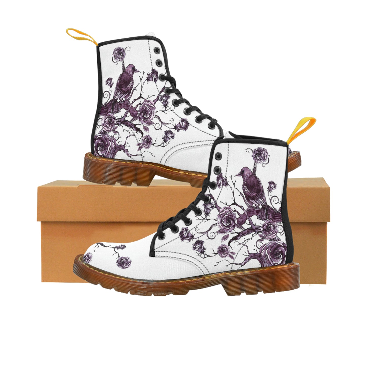 Raven And Roses Women's Canvas Boots - Women's Boots - Brown - Left and Right