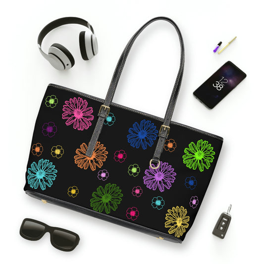 Vibrant Flowers PU Leather Shoulder Bag - Leather Tote Bag