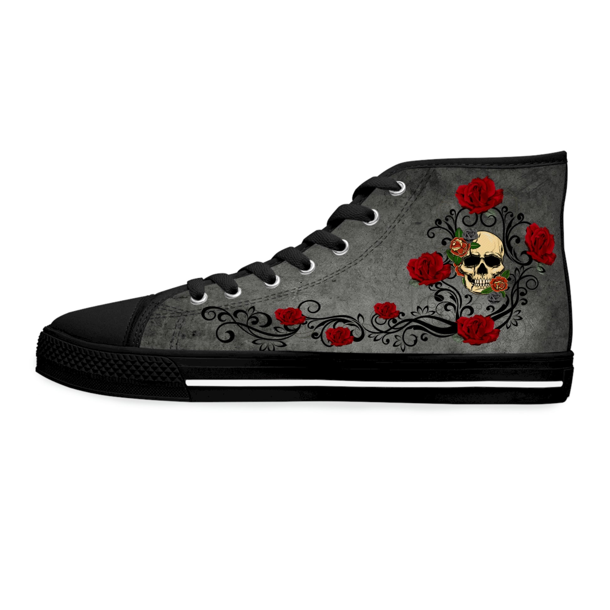 Skull&amp;Roses Women's High Top Canvas Shoes - Sneakers - Black - Left