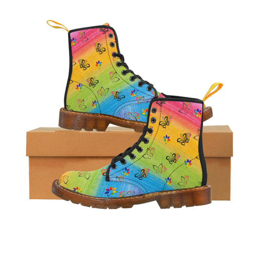 Colourful Butterflies Women's Canvas Boots - Women’s Boots - Brown