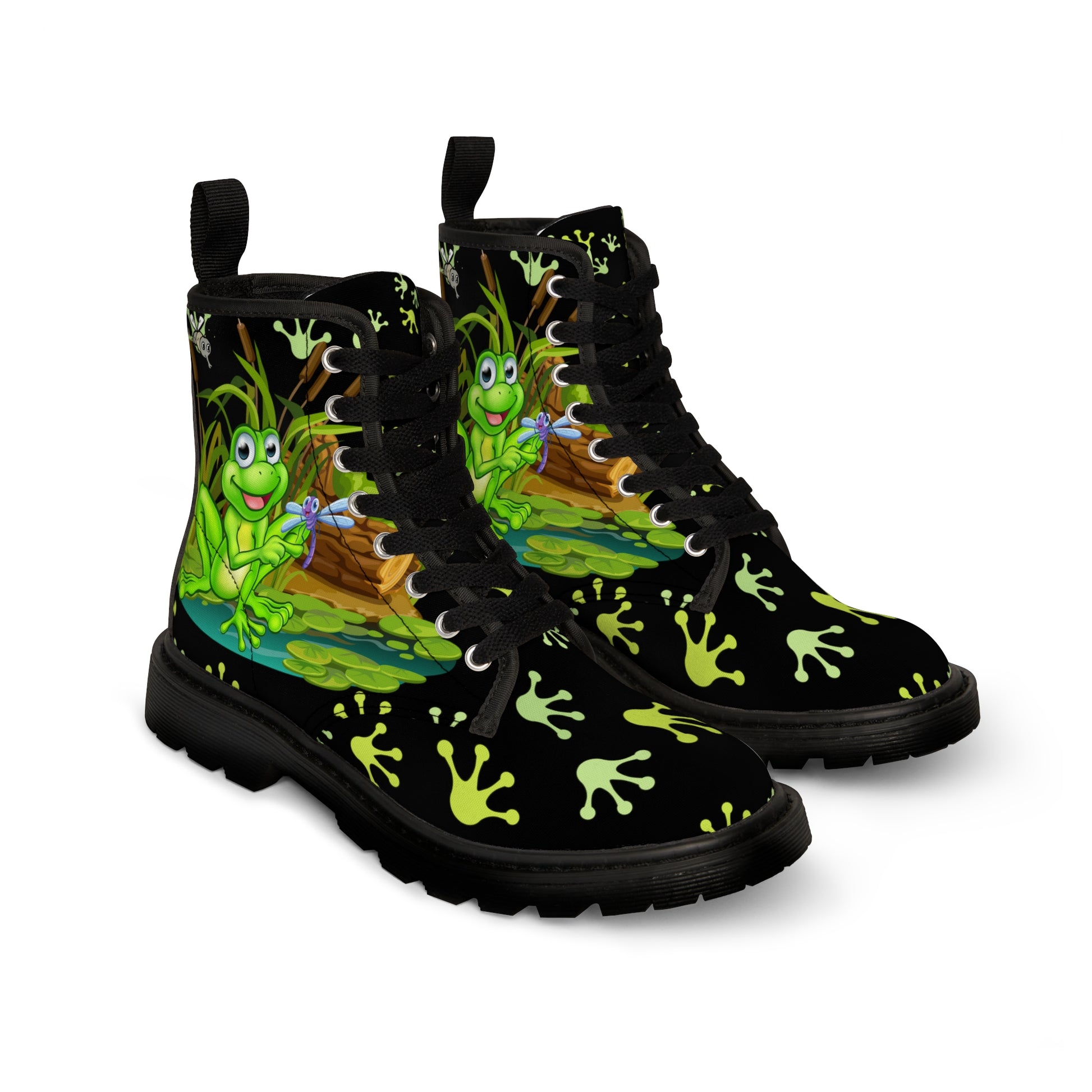 Frog In The Pond Women's Canvas Boots - Women’s Boots - Black - Left And Right