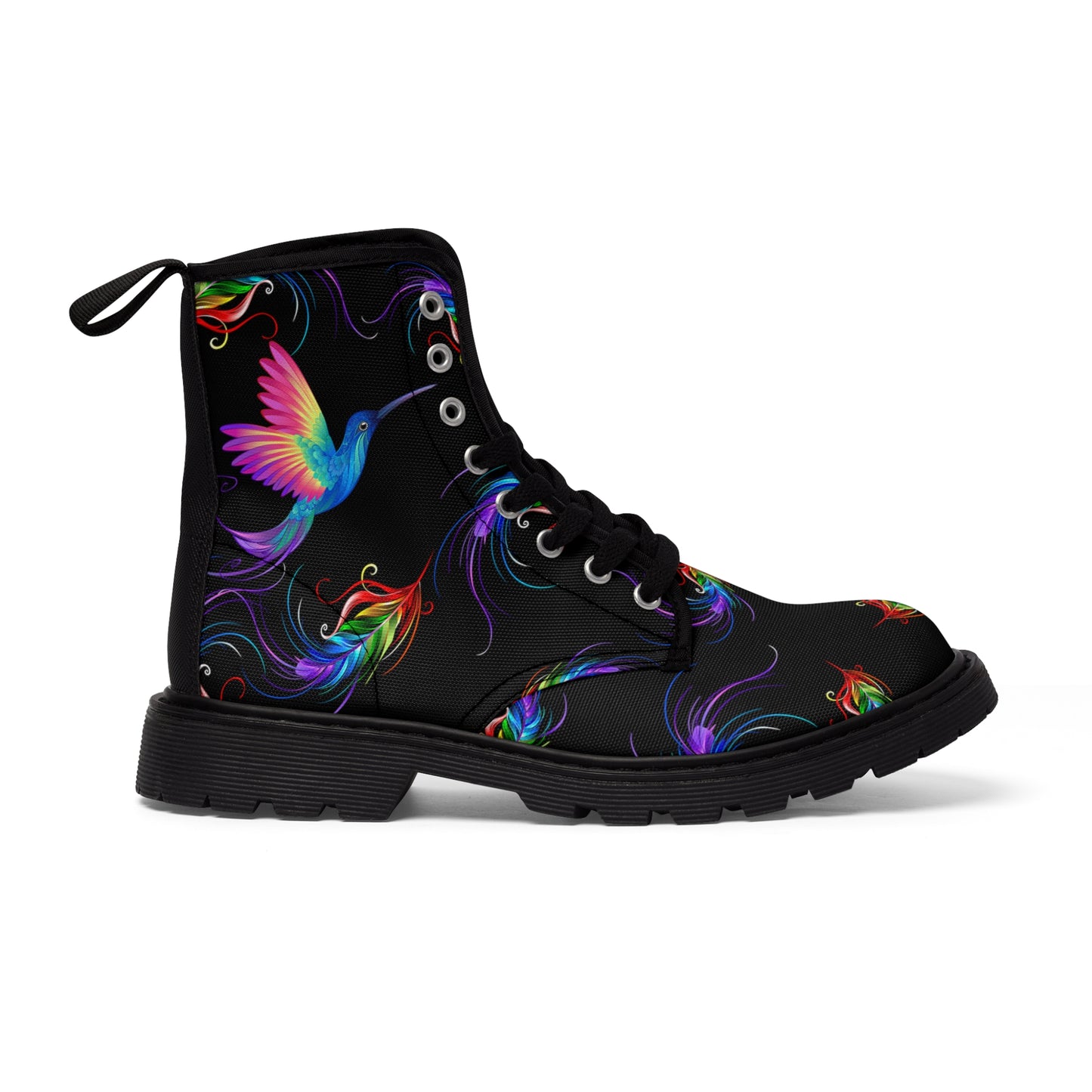 Rainbow Hummingbird Women's Canvas Boots - Women’s Boots - Black - Right