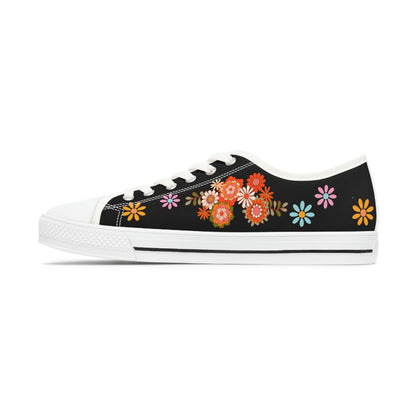 Colourful Flowers Womens Low Top Canvas Shoes | Sneakers | White | Left