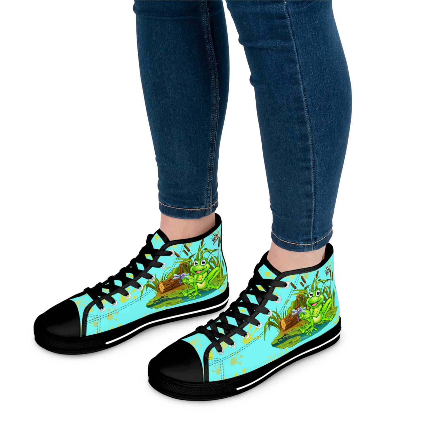 Frog In The Pond Women's High Top Canvas Shoes - Sneakers - Black - On The Go