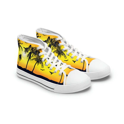 Sunset At The Beach Women's High Top Canvas Shoes - Sneakers - White