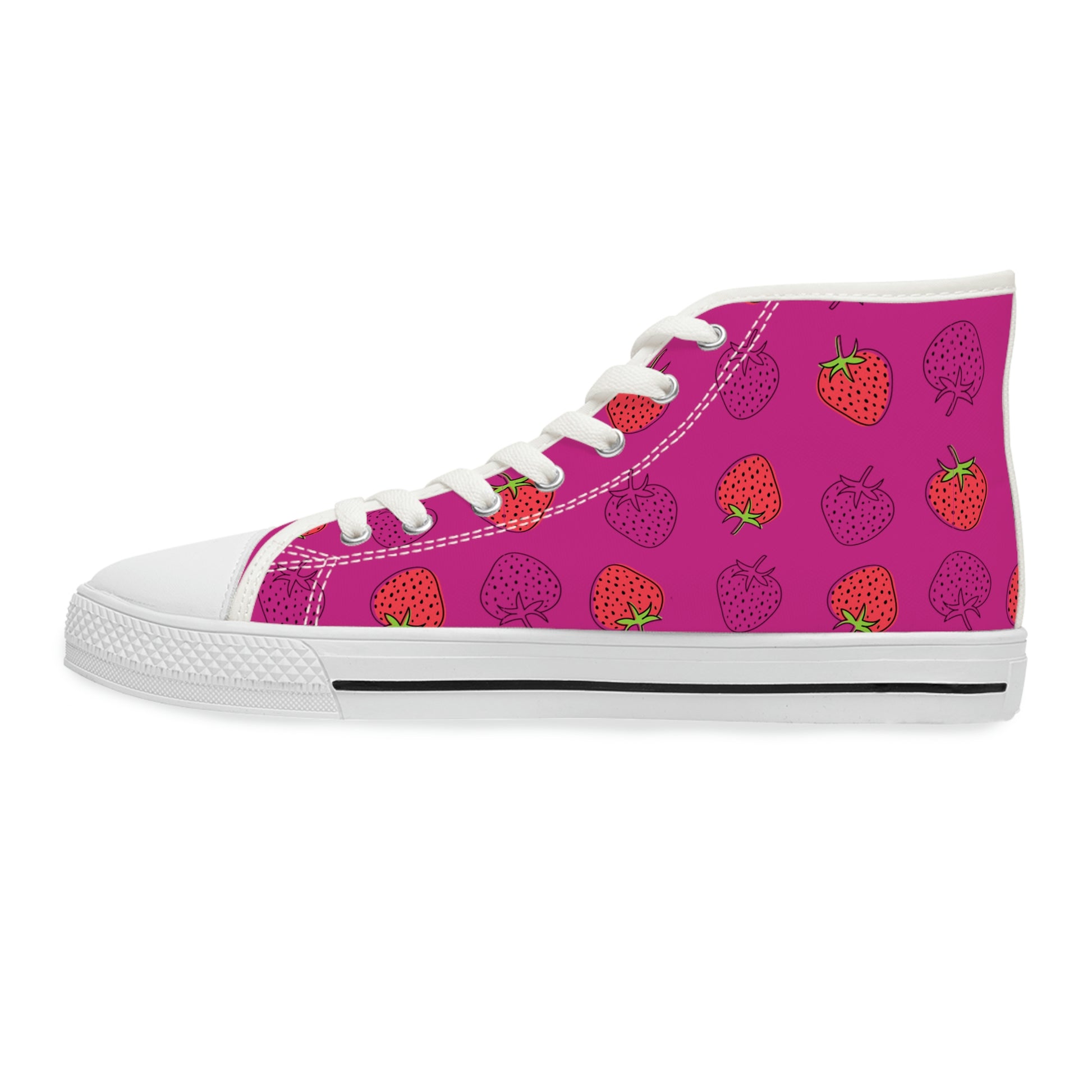 Strawberry Women's High Top Canvas Shoes - Sneakers - White - Left