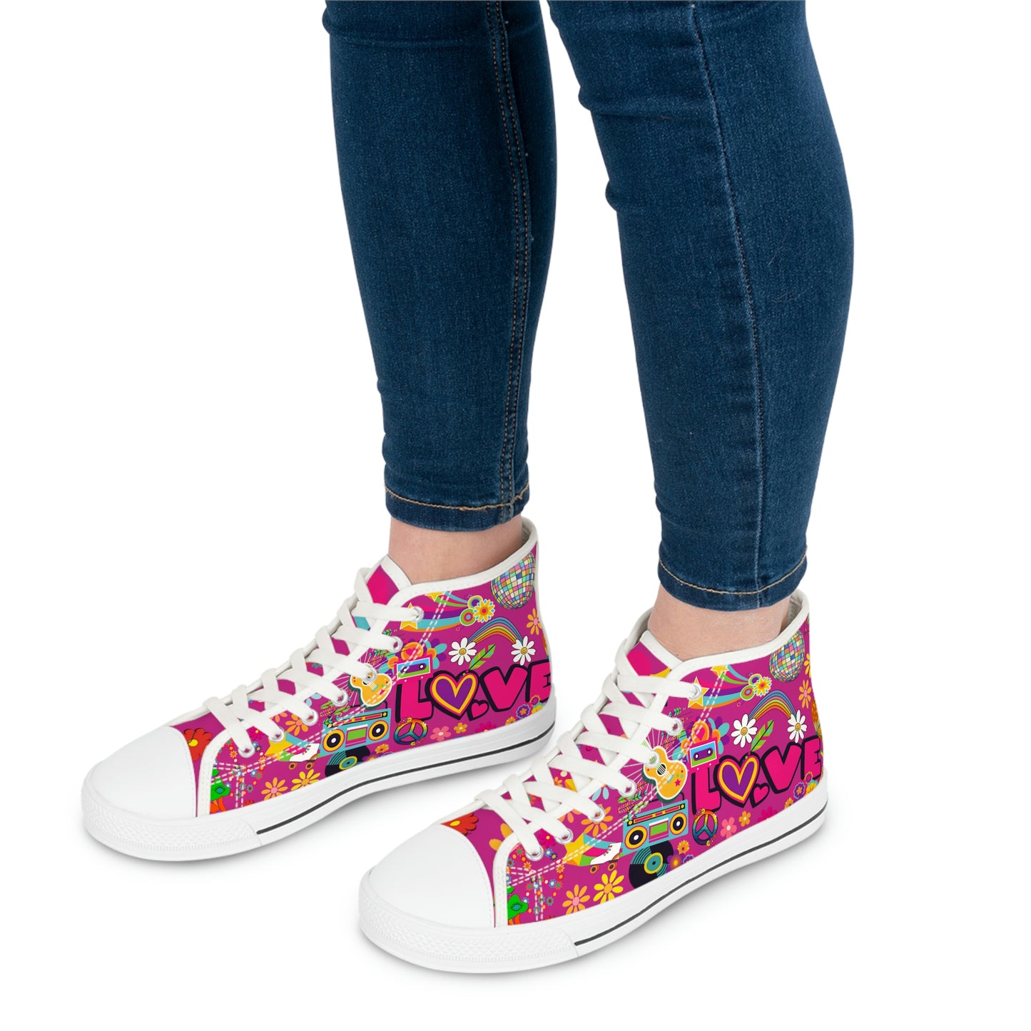 Retro Hippie Women's High Top Canvas Shoes - Sneakers - White - On The Go