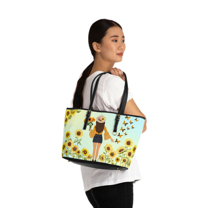 Sunflower Field PU Leather Shoulder Bag - Leather Tote Bag - Stylish Tote Bag