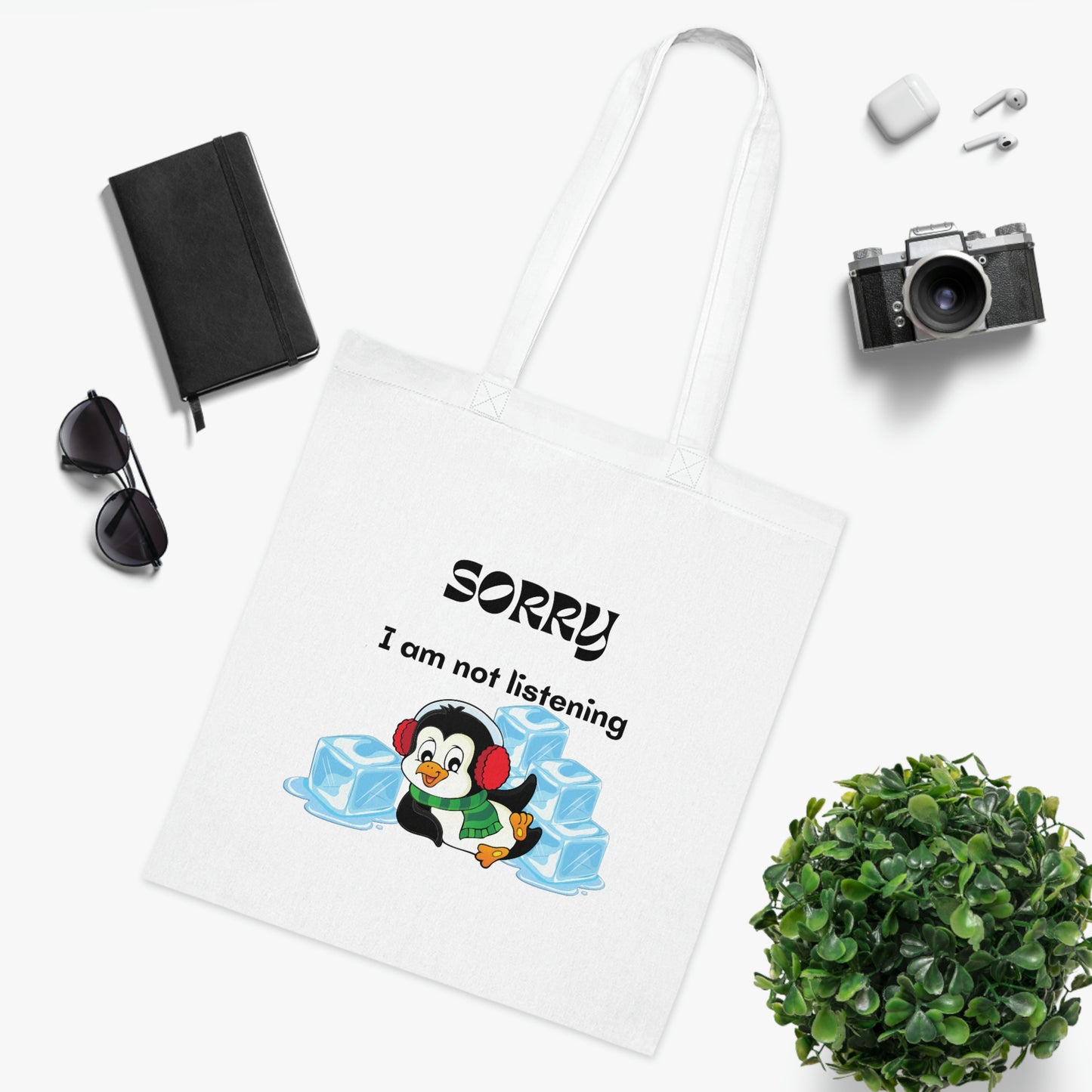 Not Listening Canvas Tote Bag | Reusable Grocery Bag | Shoulder Bag | Cute Tote Bag | White