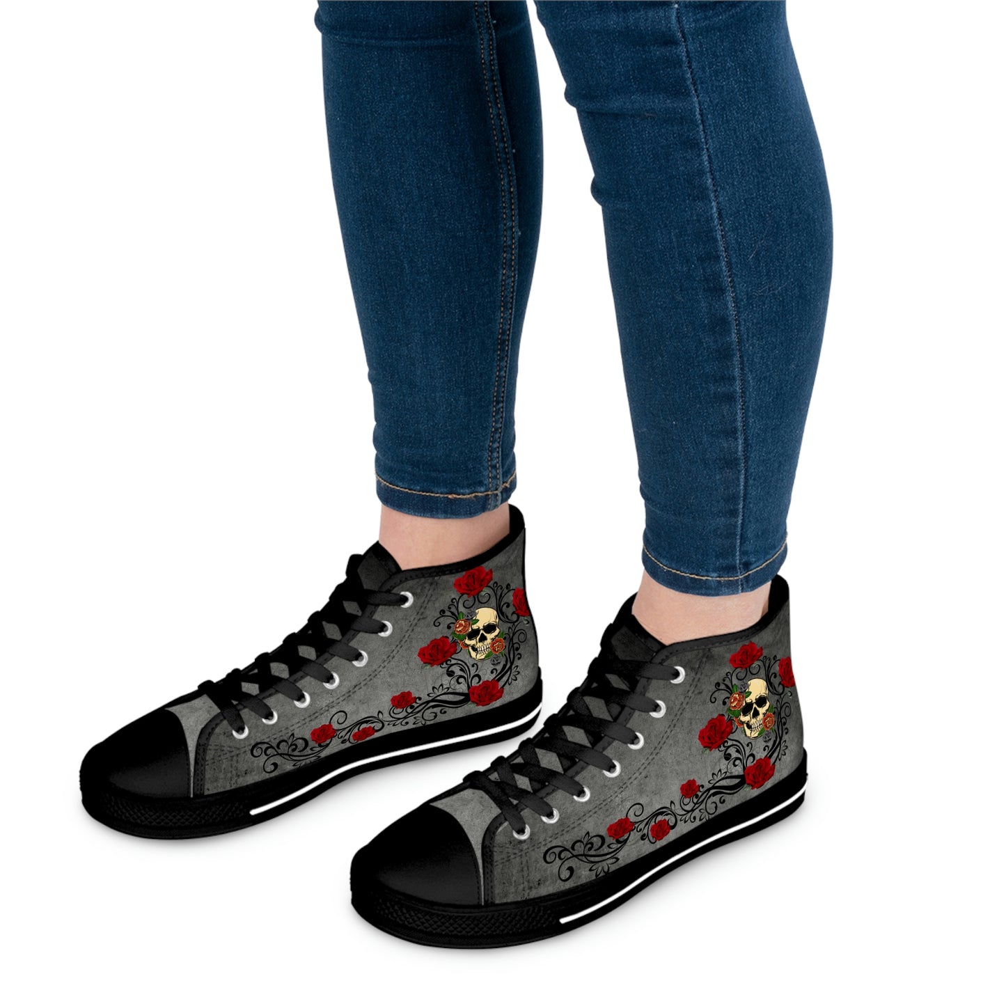 Skull&amp;Roses Women's High Top Canvas Shoes - Sneakers - Black - On The Go