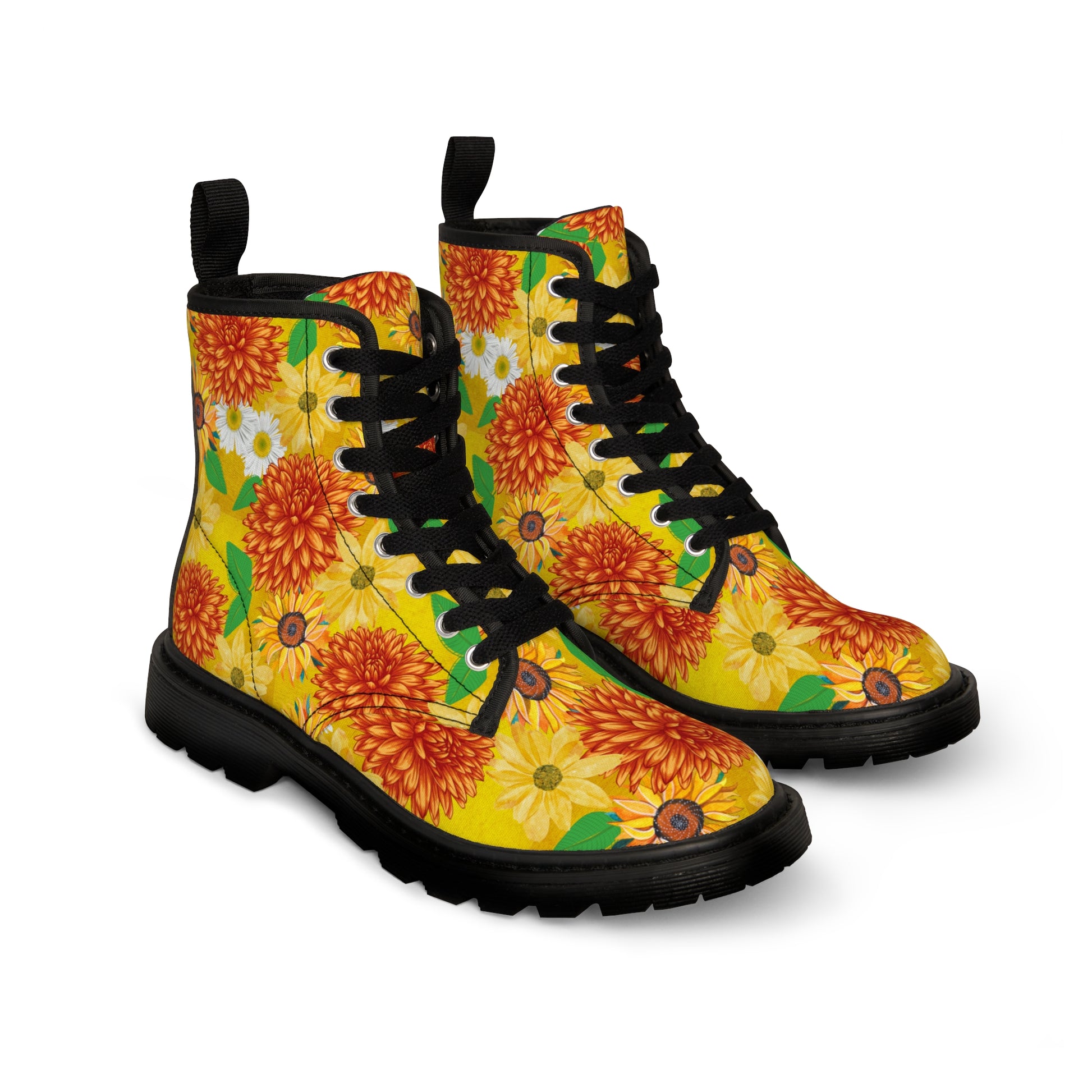 Sunflowers Women's Canvas Boots - Women’s Boots - Black - Left And Right