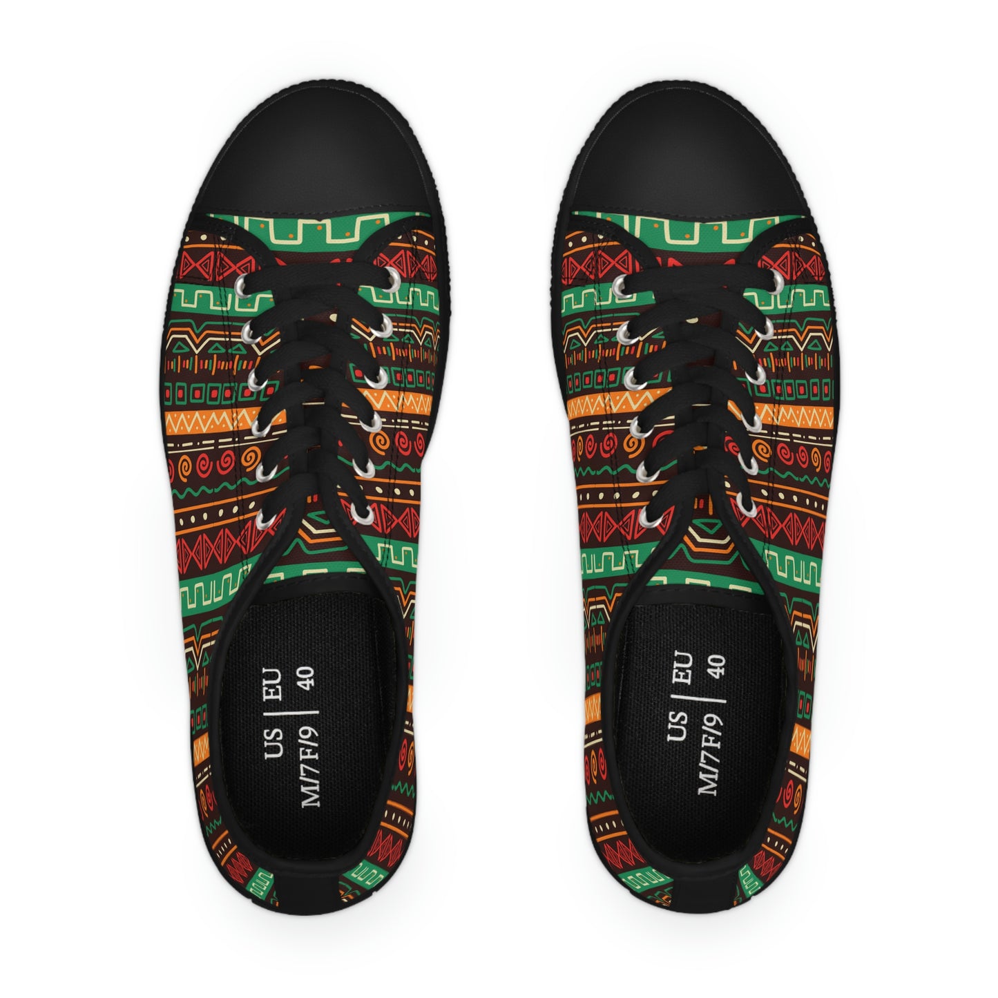 African Pattern Women's Low Top Canvas Shoes - Sneakers - Black - Top