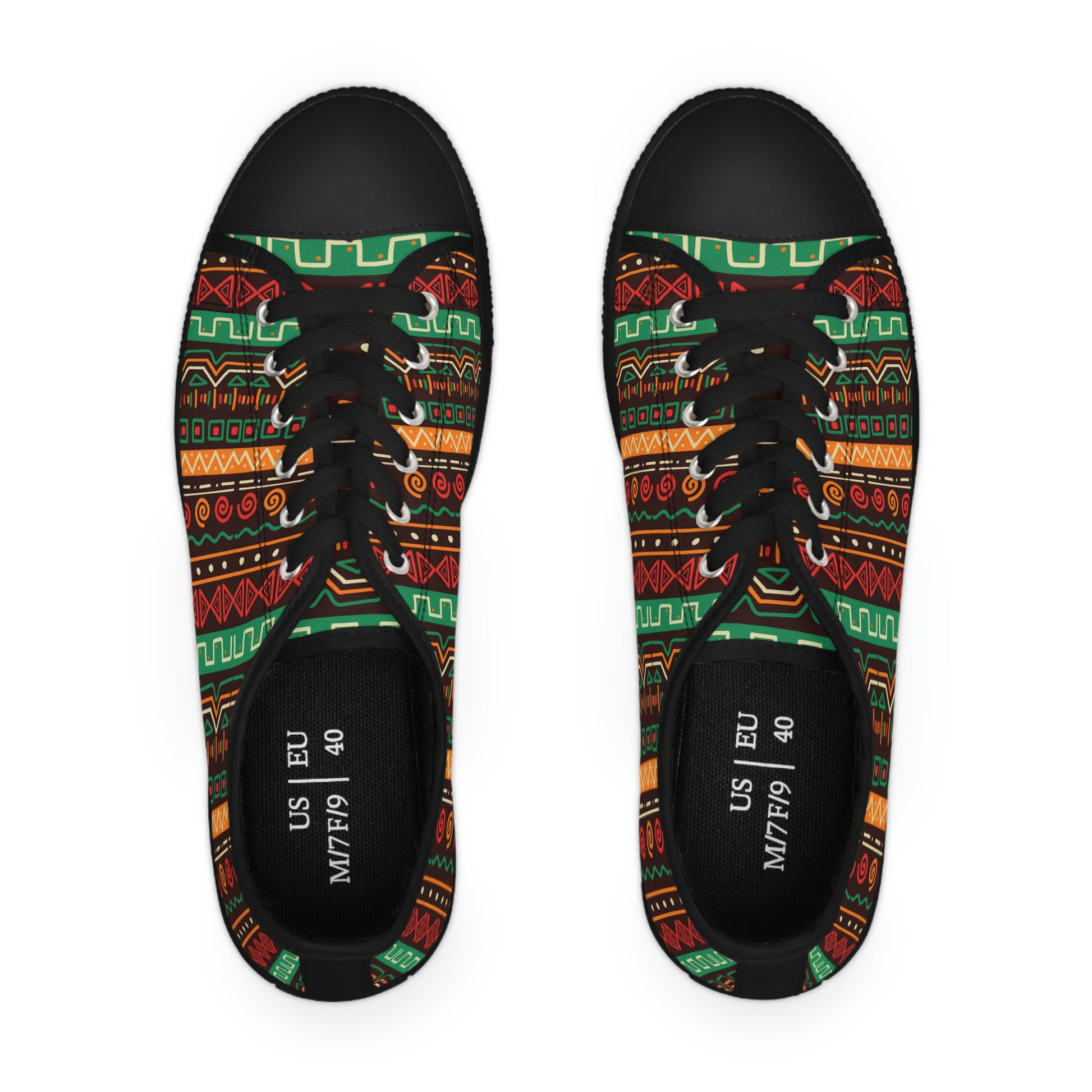 African Pattern Women's Low Top Canvas Shoes - Sneakers - Black - Top