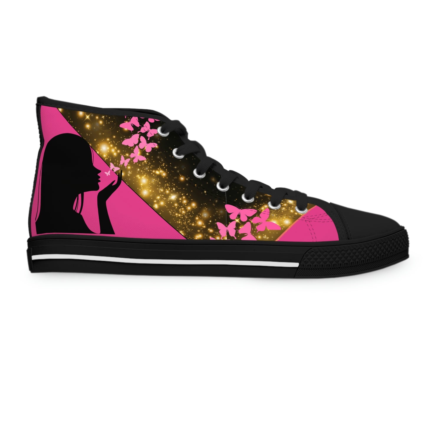 Magical Butterflies Women's High Top Canvas Shoes - Sneakers - Black - Right