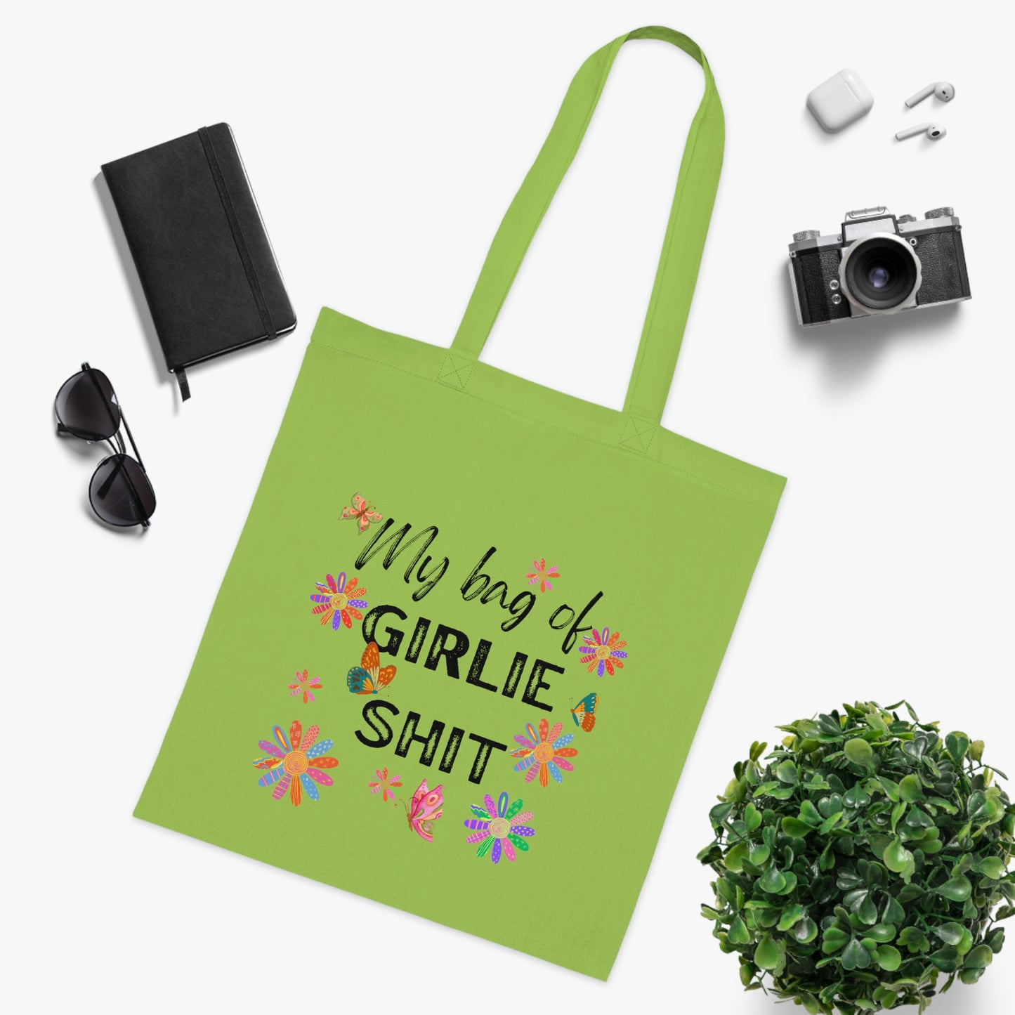 Girlie Shit Canvas Tote Bag | Reusable Grocery Bag | Shoulder Bag | Cute Tote Bag | Green