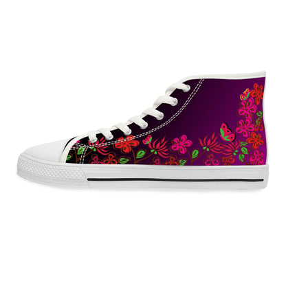 Flowers Women's High Top Canvas Shoes - Sneakers - White - Left