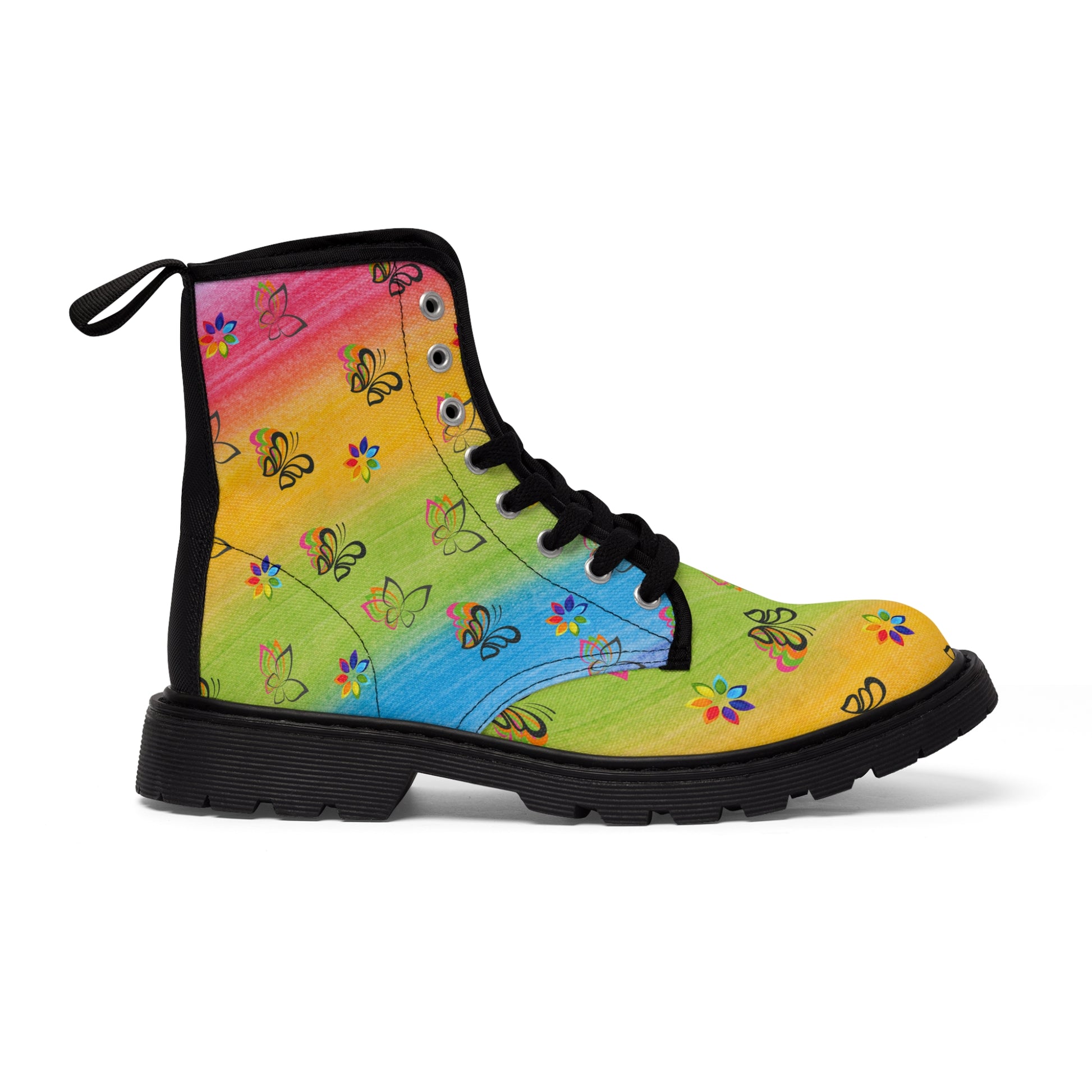 Colourful Butterflies Women's Canvas Boots - Women’s Boots - Black - Right