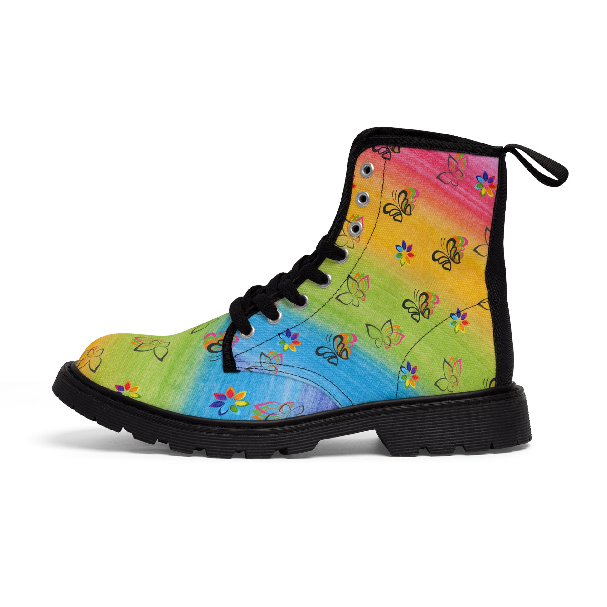 Colourful Butterflies Women's Canvas Boots - Women’s Boots - Black - Left