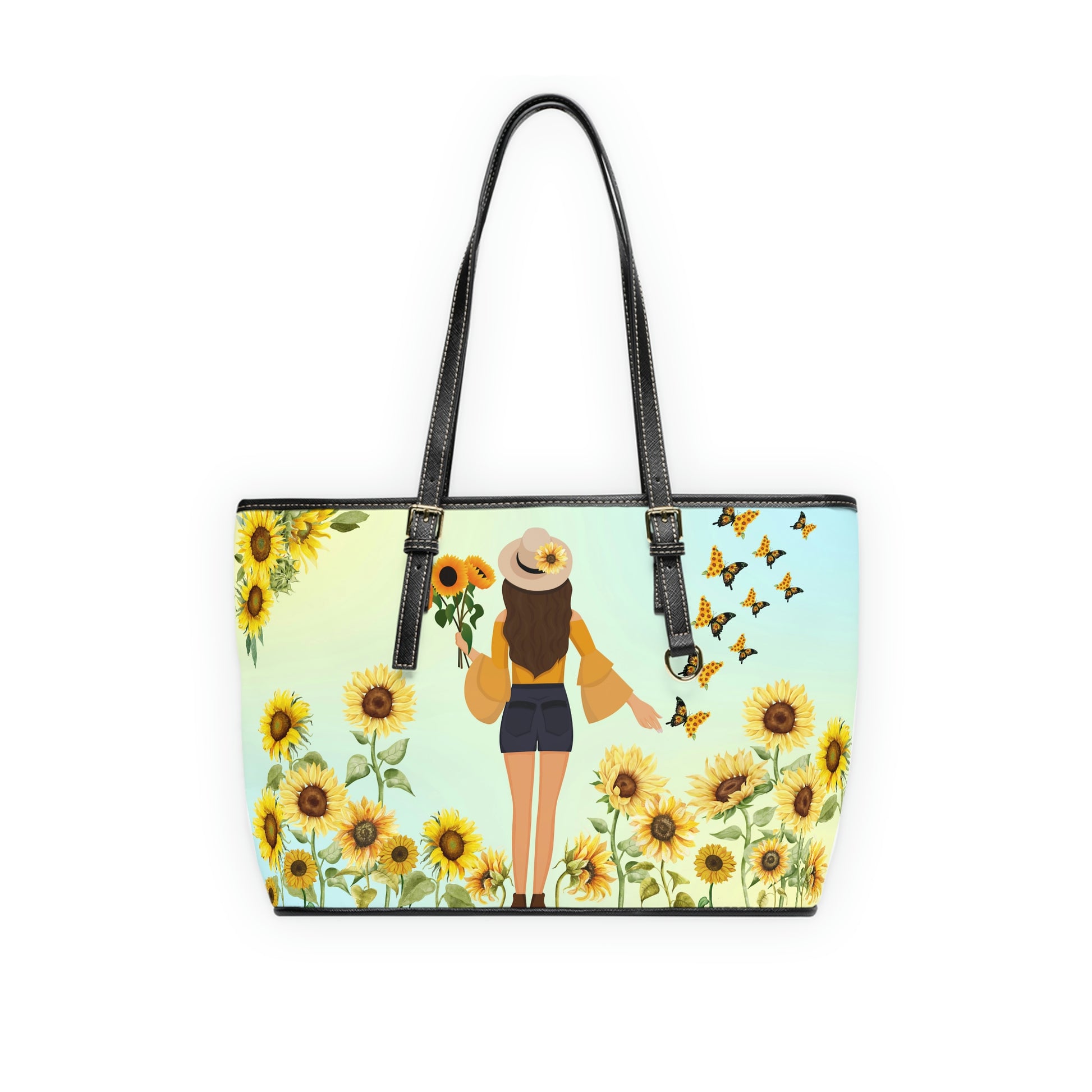 Sunflower Field PU Leather Shoulder Bag - Leather Tote Bag - Elegant Bag