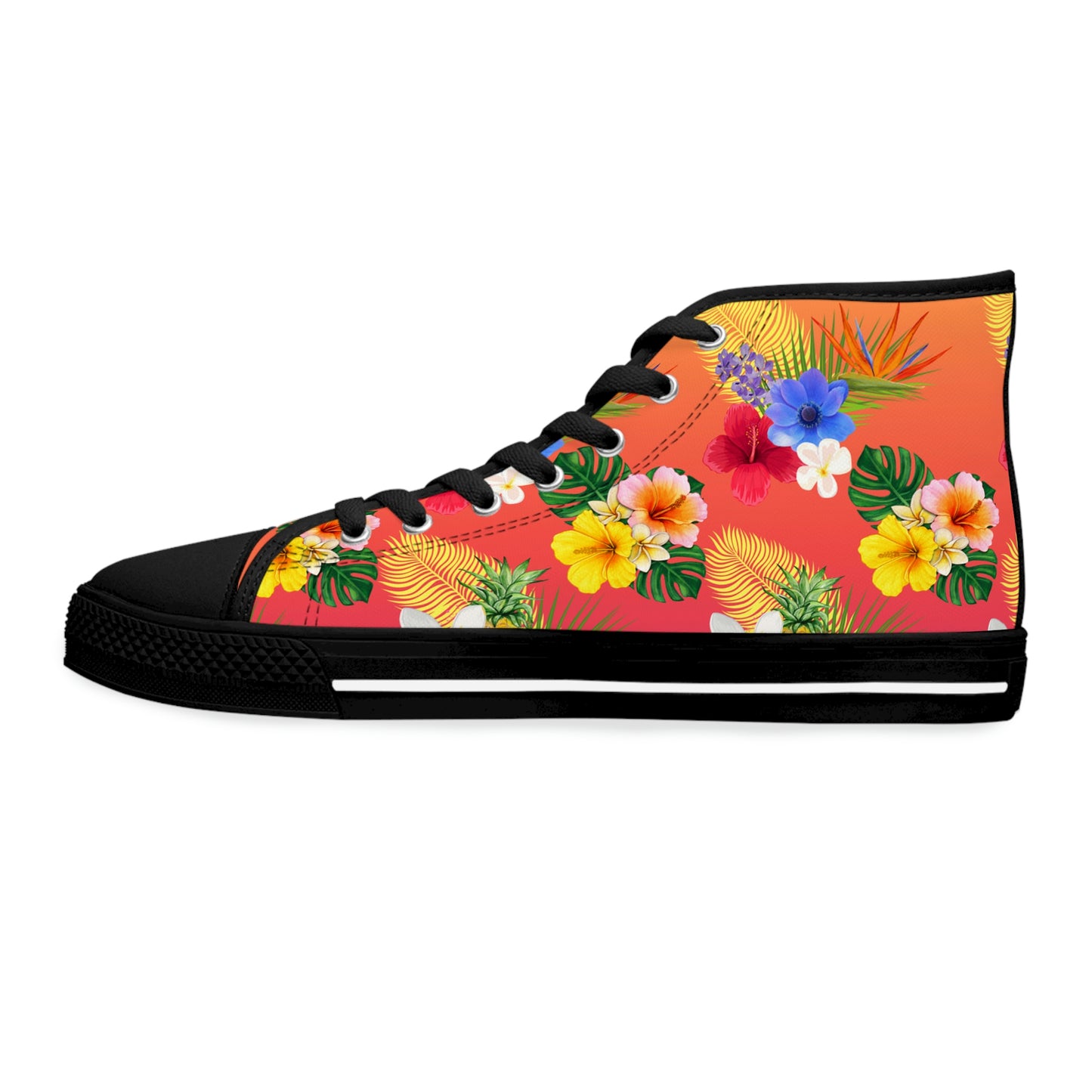 Tropical Flowers Women's High Top Canvas Shoes - Sneakers - Black - Left