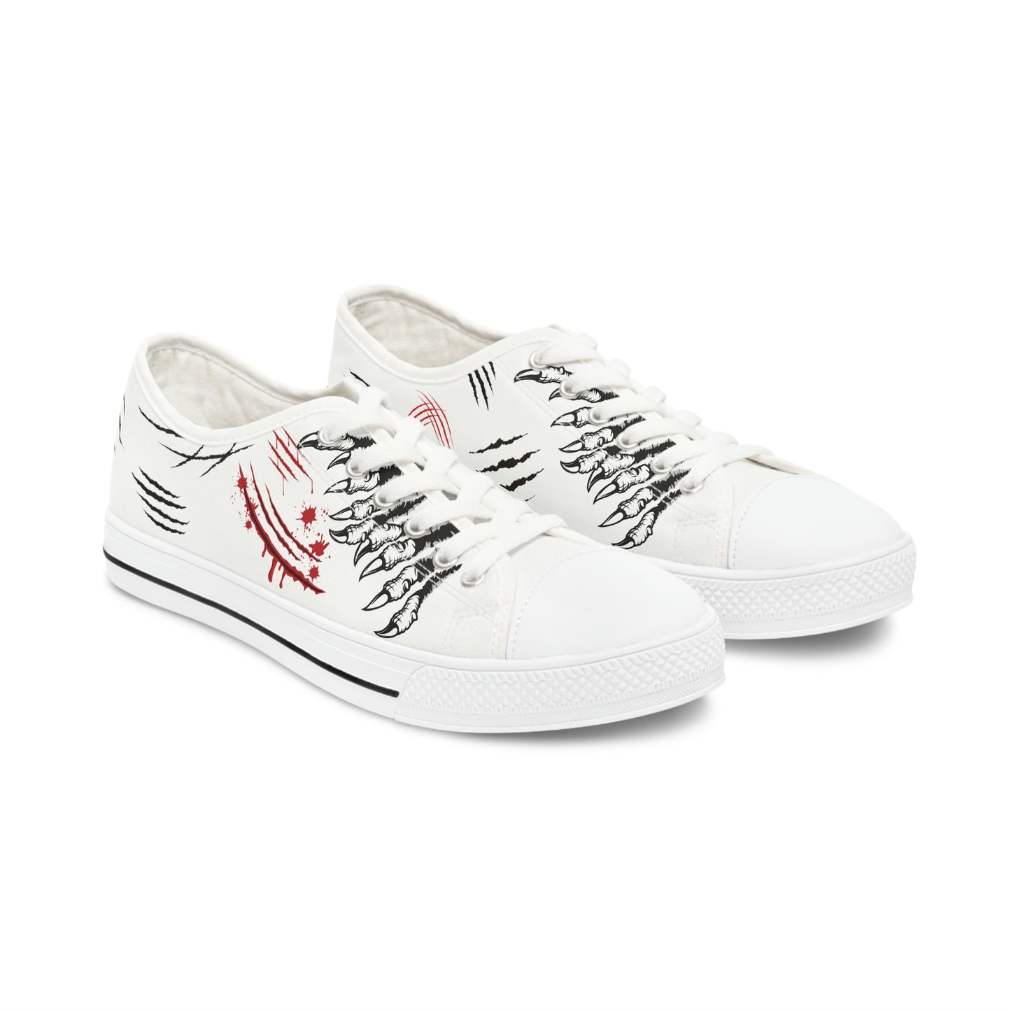 Claws Women's Low Top Canvas Shoes - Sneakers - White - Left and Right