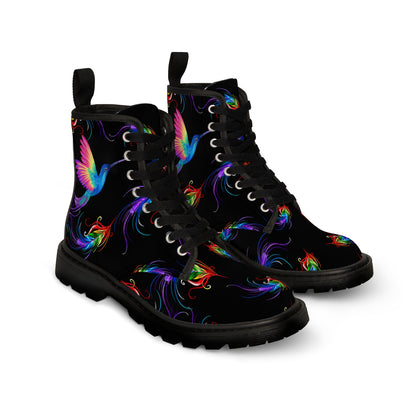 Rainbow Hummingbird Women's Canvas Boots - Women’s Boots - Black - Left And Right